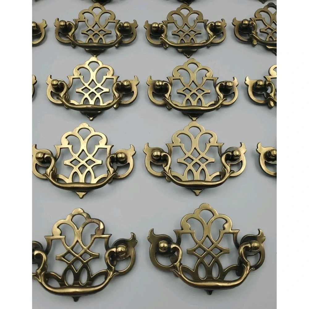 Vtg Keeler Brass K1522 Chippendale Batwing Openwork Drop Bail Drawer Pull 28 Pcs